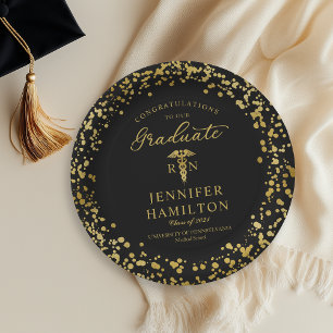 Nurse Doctor Graduation Elegant Gold Black Paper Plate