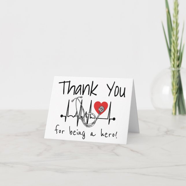 Nurse Doctor Heart Stethoscope Nursing Health Care Thank You Card (Front)