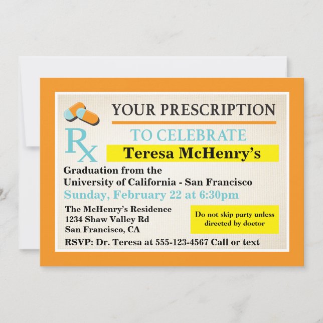 Nurse Doctor Medical Graduation Prescription label Invitation (Front)