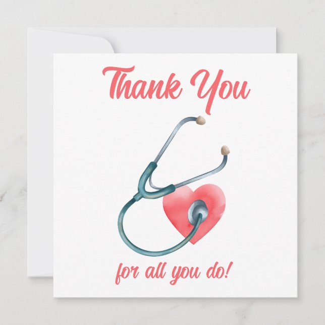 Nurse Doctor Medical Heart Stethoscope Nursing Thank You Card (Front)