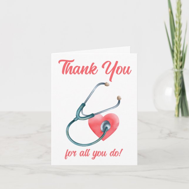 Nurse Doctor Medical Heart Stethoscope Nursing Thank You Card (Front)