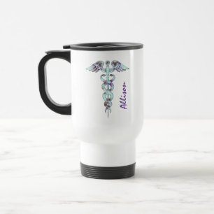 Nurse Doctor Medical Purple Caduceus Personalised Travel Mug