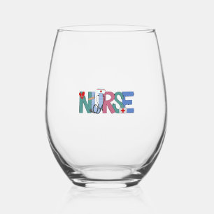 Nurse Doodle Life Heart Motivational Help Stemless Wine Glass