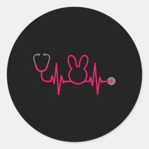 Nurse Easter Bunny Nursing Heartbeat for Women and Classic Round Sticker