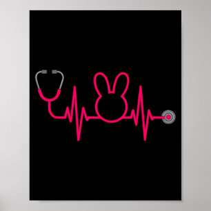 Nurse Easter Bunny Nursing Heartbeat for Women and Poster