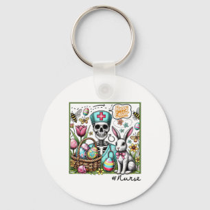 Nurse Easter Day Skeleton Cute Bunny Eggs Coquette Key Ring