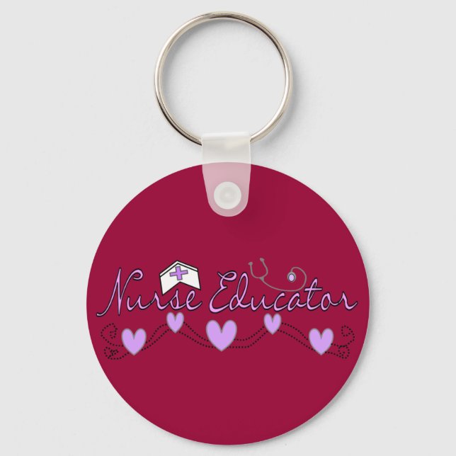 Nurse Educator Pink Hearts Design Key Ring (Front)