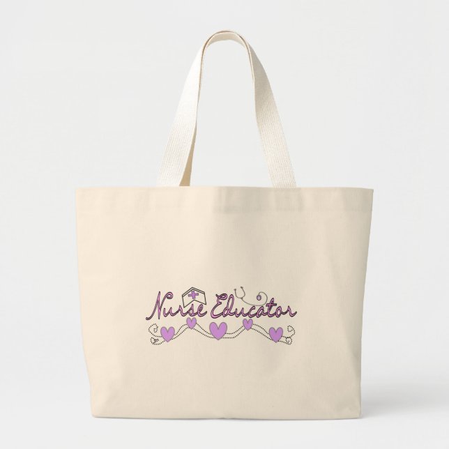 Nurse Educator Pink Hearts Design Large Tote Bag (Front)