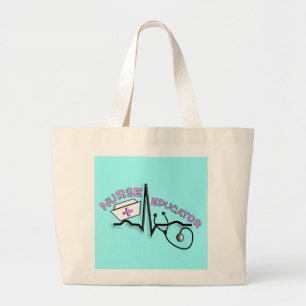 Nurse Educator QRS and Nurse Cap Design Large Tote Bag