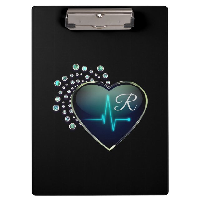 Nurse EKG heart and jewel clipboard (Front)