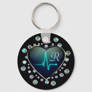 Nurse EKG heart and jewel Key Ring