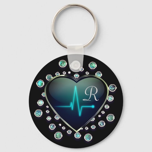 Nurse EKG heart and jewel Key Ring (Front)