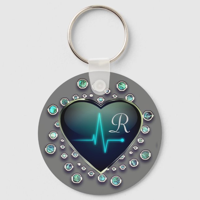 Nurse EKG heart and jewel Key Ring (Front)