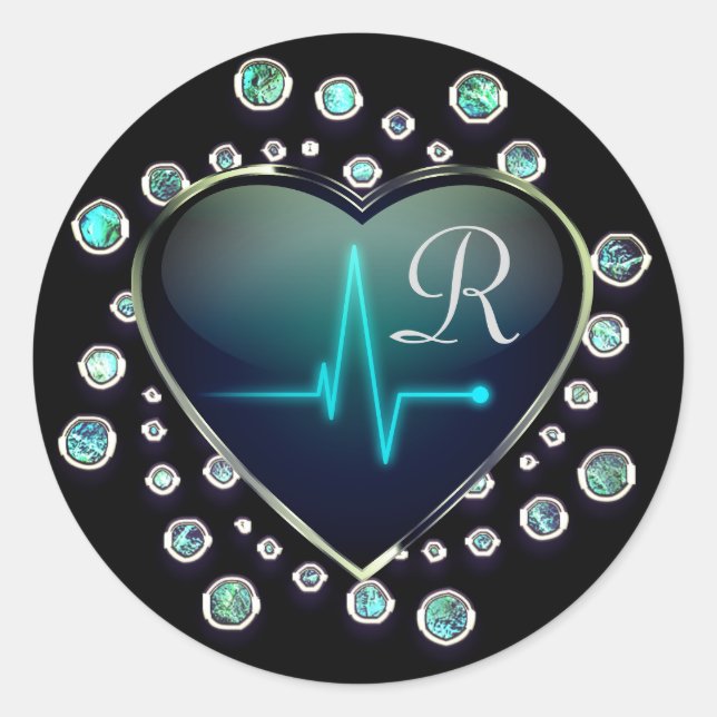 Nurse EKG heart and jewel sticker (Front)