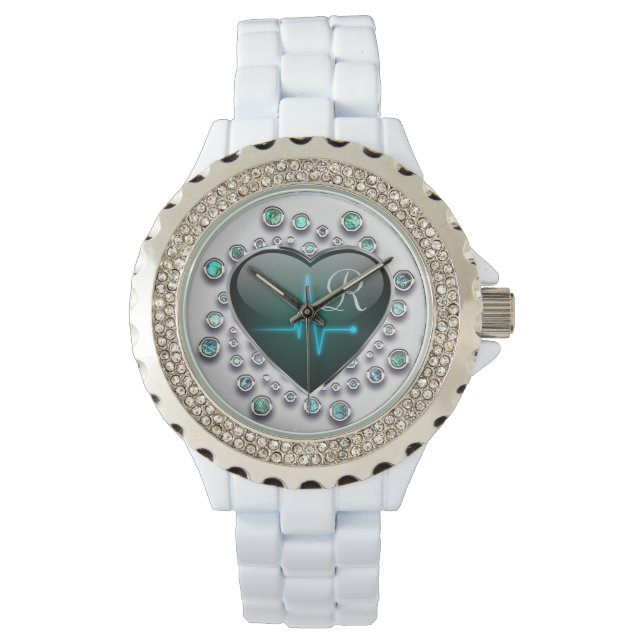 Nurse EKG heart and jewel Watch (Front)