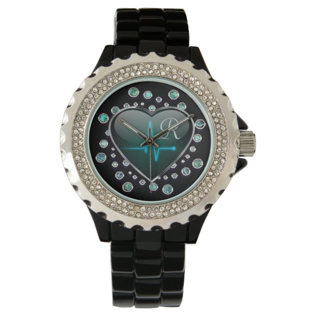 Nurse EKG heart and jewel Watch (Front)