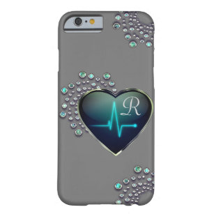 Nurse EKG line heart and jewel medical grey blue Barely There iPhone 6 Case