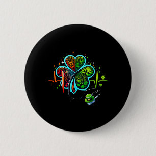 Nurse Ekg Stethoscope Irish Heartbeat Shamrock St 6 Cm Round Badge