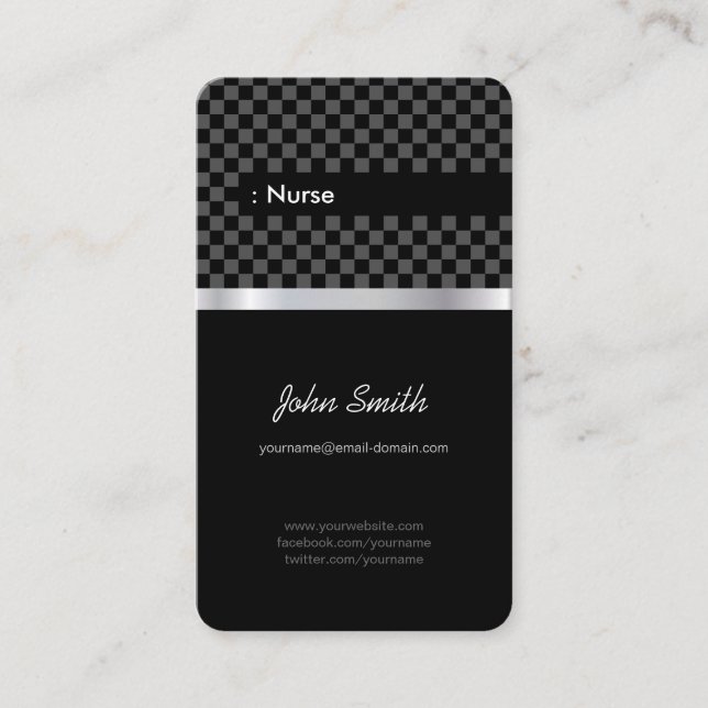 Nurse - Elegant Black Chequered Business Card (Front)