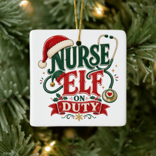 Nurse Elf Christmas Ceramic Ornament