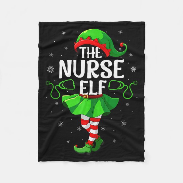Nurse Elf Christmas Girls Women Elf Squad Xmas Fam Fleece Blanket (Front)