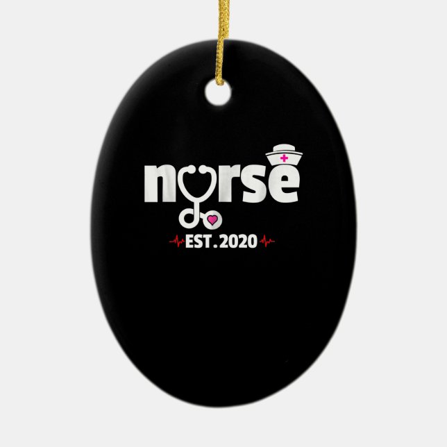 Nurse Est 2020 RN Nursing School Graduation Ceramic Tree Decoration (Front)