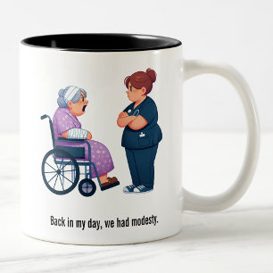 Nurse Face-Off With Feisty Granny Two-Tone Coffee Mug