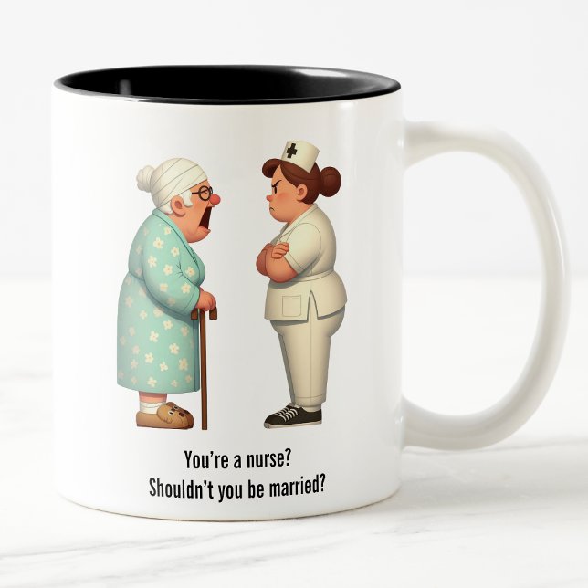Nurse Face-Off With Feisty Granny Two-Tone Coffee Mug (Creator Uploaded)