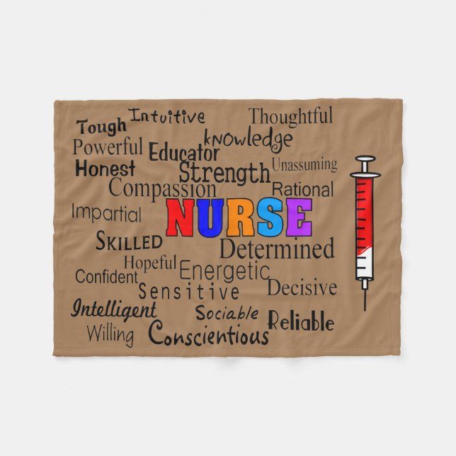 Nurse Fleece Blanket Describing Words Brown (Front (Horizontal))