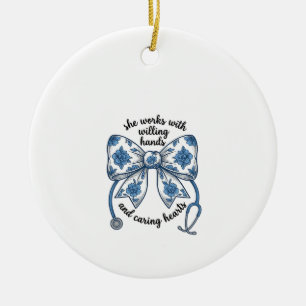 Nurse Floral Bow Stethoscope Vintage Engraving Des Ceramic Tree Decoration