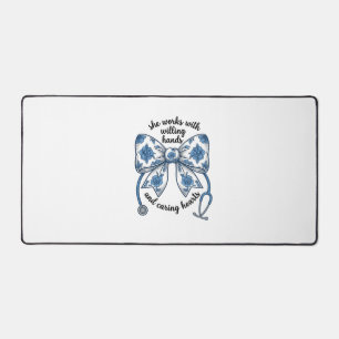 Nurse Floral Bow Stethoscope Vintage Engraving Des Desk Mat