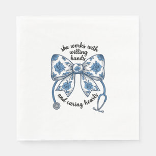 Nurse Floral Bow Stethoscope Vintage Engraving Des Napkin