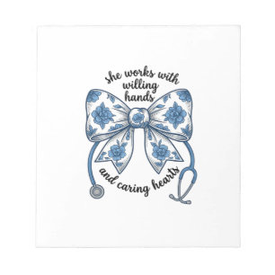 Nurse Floral Bow Stethoscope Vintage Engraving Des Notepad
