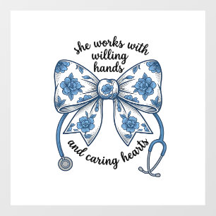 Nurse Floral Bow Stethoscope Vintage Engraving Des Window Cling