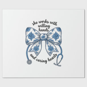 Nurse Floral Bow Stethoscope Vintage Engraving Des Wrapping Paper