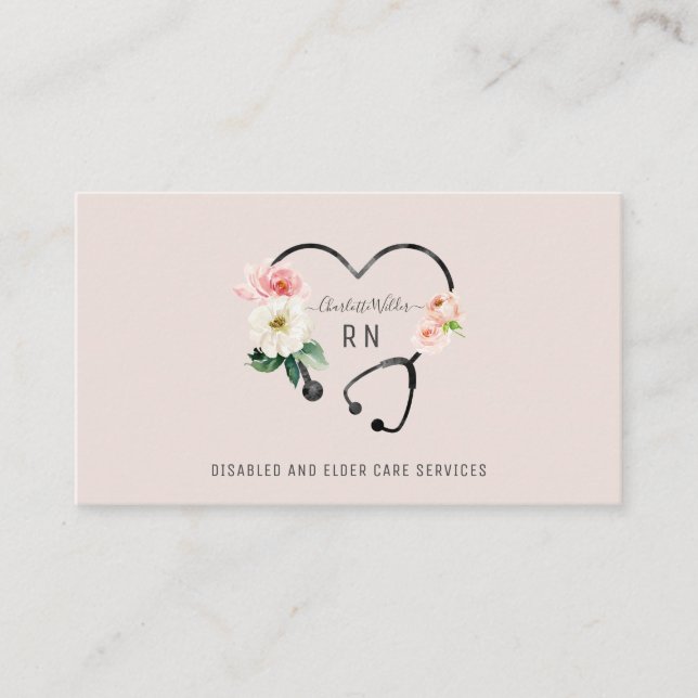 Nurse Floral Stethoscope Business Card (Front)