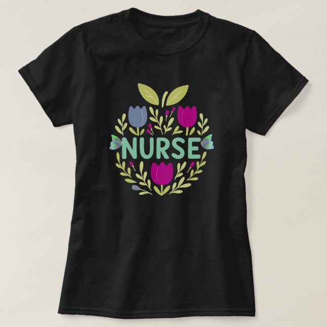 Nurse Floral Tulip Design T-Shirt (Design Front)