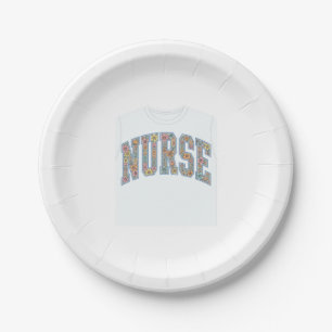 Nurse Floral Varsity Lettering Shirt Design_1 Paper Plate