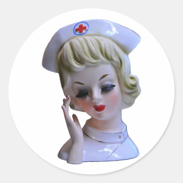 Nurse Front Line Hero Caregiver Lady Head Vase Classic Round Sticker (Front)