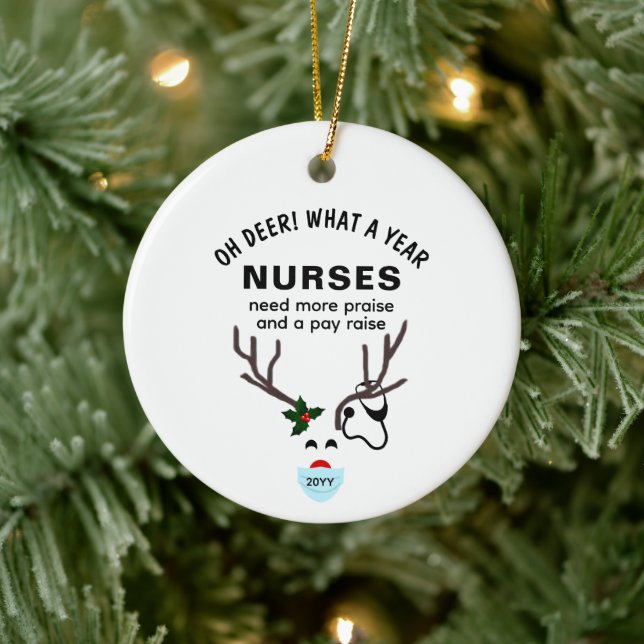 Nurse Funny Christmas Stethoscope Reindeer Custom Ceramic Tree Decoration (Tree)