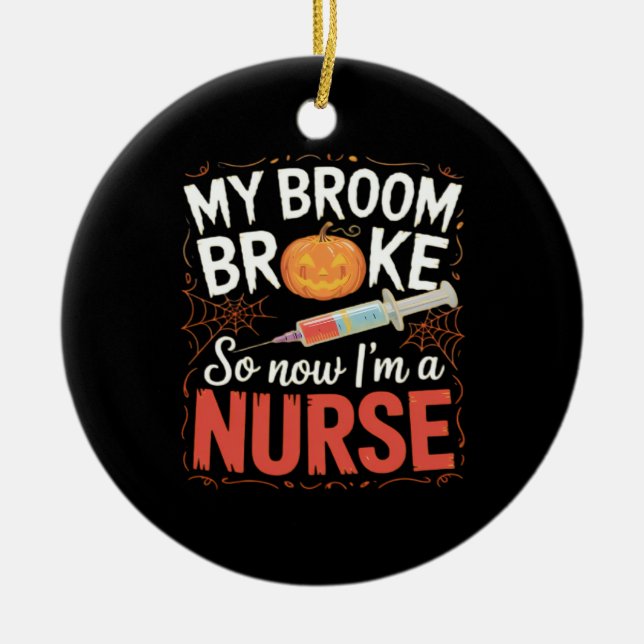 Nurse Funny Halloween Nursing Essential T-Shirt Ceramic Tree Decoration (Front)