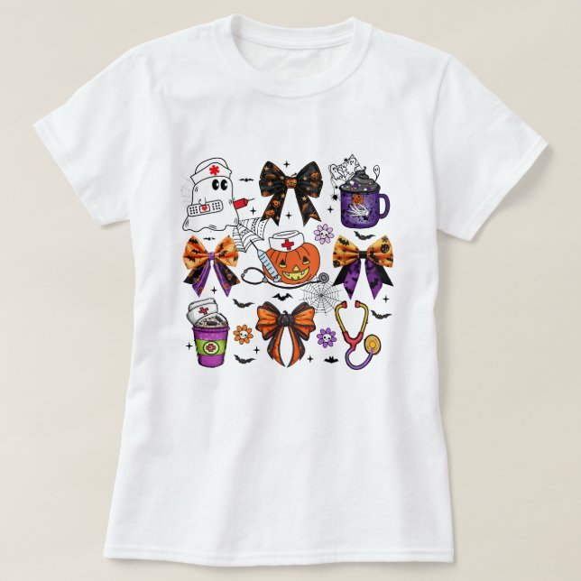Nurse Funny Stethoscope Nurse Pumpkin Skull Lover  T-Shirt (Design Front)