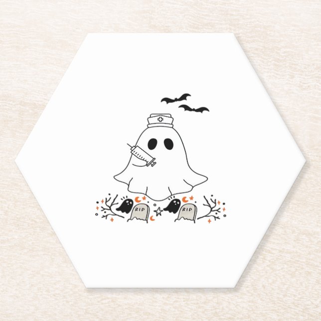 Nurse Ghost Cute Halloween Design Classic T-Shirt Paper Coaster (Front)
