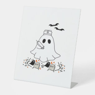 Nurse Ghost Cute Halloween Design Classic T-Shirt Pedestal Sign