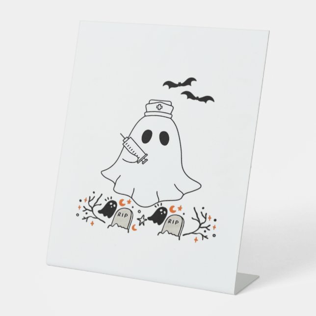 Nurse Ghost Cute Halloween Design Classic T-Shirt Pedestal Sign (Front)