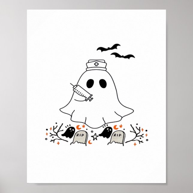 Nurse Ghost Cute Halloween Design Classic T-Shirt Poster (Front)