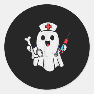 Nurse Ghost Humerus Scrub Top Halloween Healthcare Classic Round Sticker