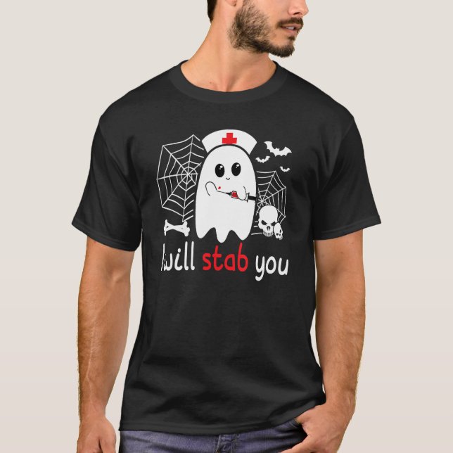 Nurse Ghost I Will Stab You  Halloween Nurse T-Shirt (Front)