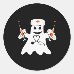 Nurse Ghost Lazy Halloween Costume Fun Nursing RN  Classic Round Sticker