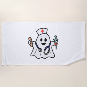Nurse Ghost Scrub Halloween Costume For Nurses Beach Towel